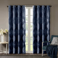 Ogee Knitted Jacquard Total Blackout Curtain Panel Only 1 Pc Panel Navy Polyester