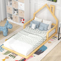 Twin Size Wood Floor Bed With House Shaped Headboard, Natural Box Spring Not Required Twin Natural Wood Bedroom Pine Bed Frame Solid Wood Mdf