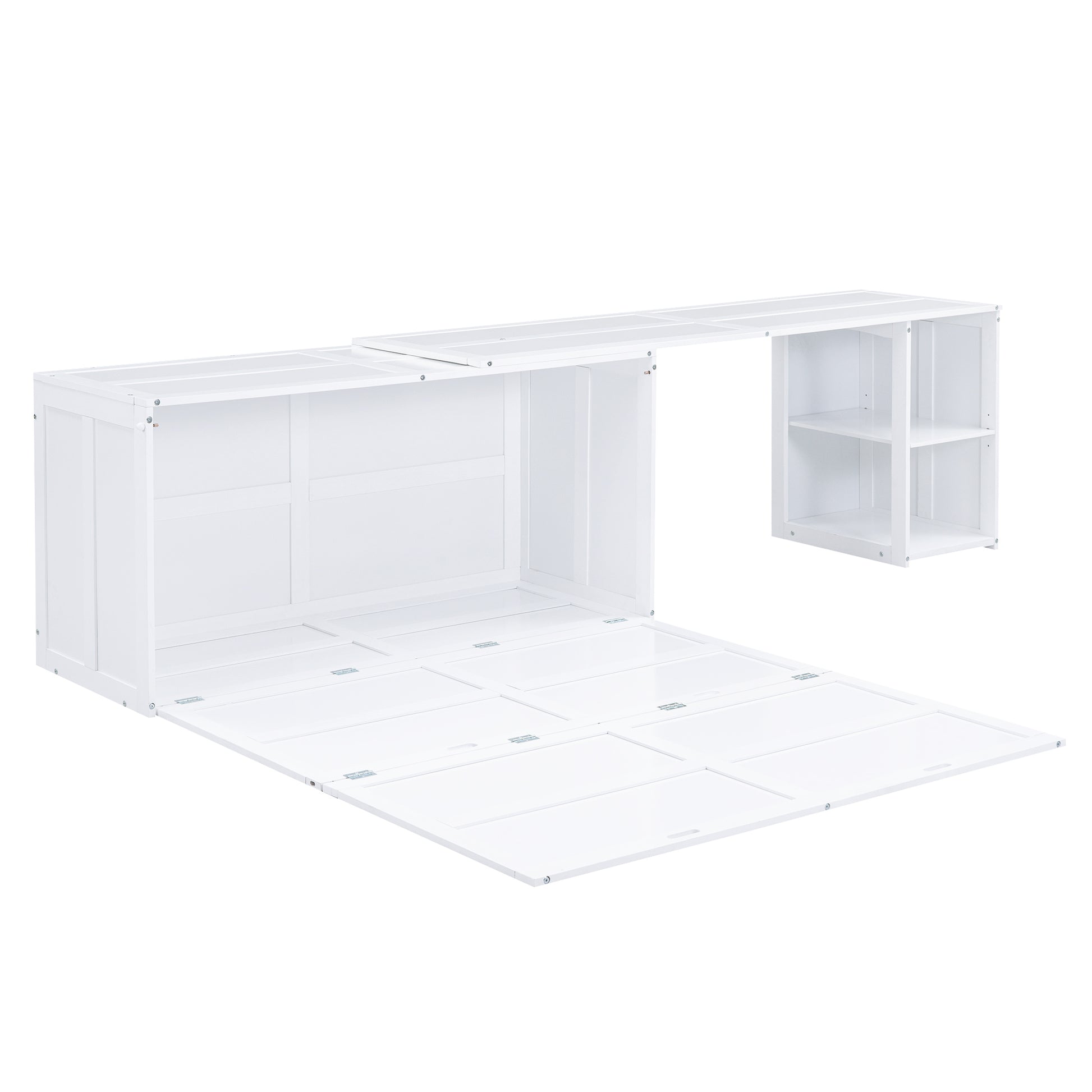 Queen Size Murphy Bed With Rotable Desk, White Box Spring Not Required Queen White Wood Bedroom Pine Bed Frame Solid Wood Mdf