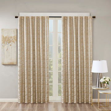 Jacquard Lined Total Blackout Rod Pocket Back Tab Curtain Panel Only 1 Pc Panel Gold Polyester