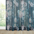 Printed Floral Rod Pocket And Back Tab Voile Sheer Curtain Navy Polyester