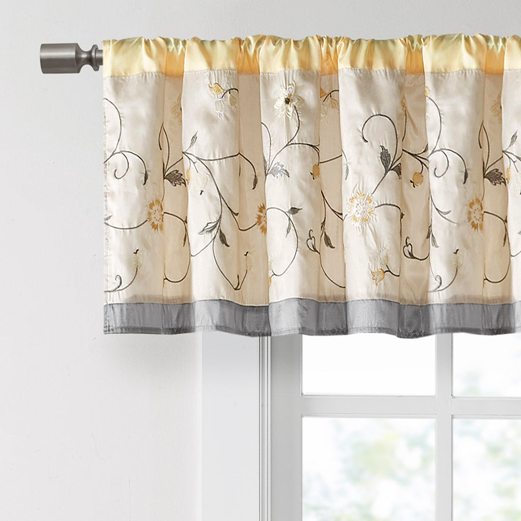 Embroidered Window Valance Yellow 50X18" Multicolor Polyester