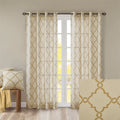 Fretwork Print Grommet Top Window Curtain Panel Only 1 Pc Panel Beige Gold Polyester