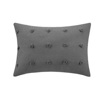 Cotton Jacquard Pom Pom Oblong Pillow Charcoal Cotton