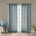 Fretwork Print Grommet Top Window Curtain Panel Only 1 Pc Panel White Blue Polyester