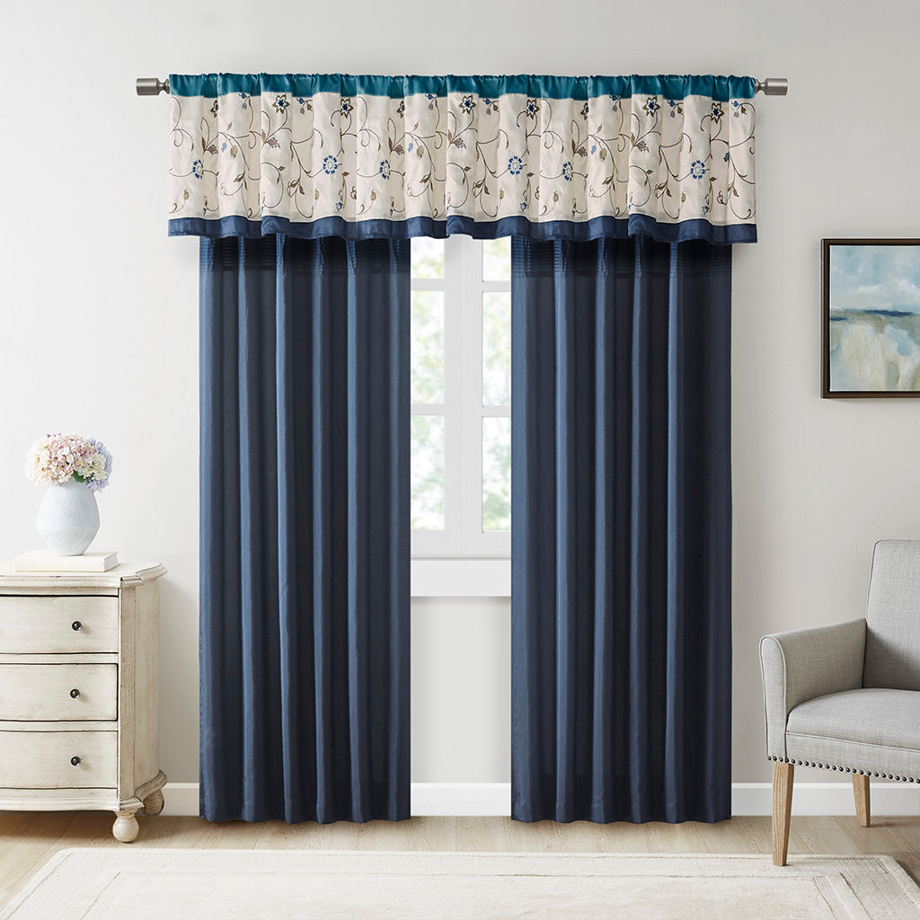 Embroidered Window Valance Navy 50X18" Multicolor Polyester