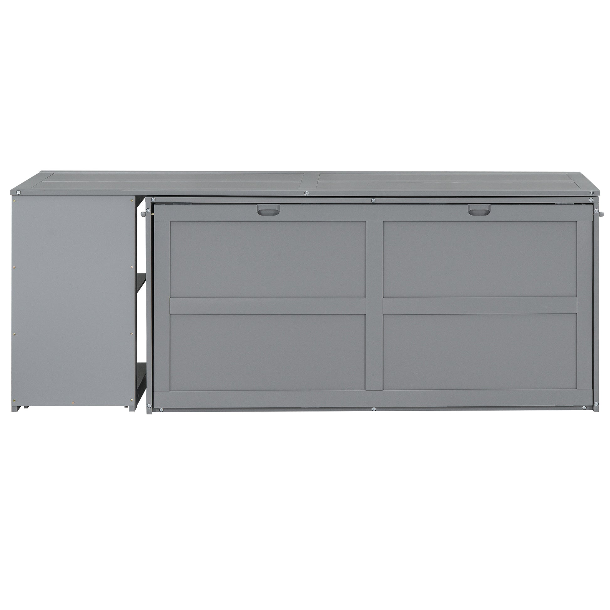 Queen Size Murphy Bed With Rotable Desk, Gray Box Spring Not Required Queen Gray Wood Bedroom Pine Bed Frame Solid Wood Mdf