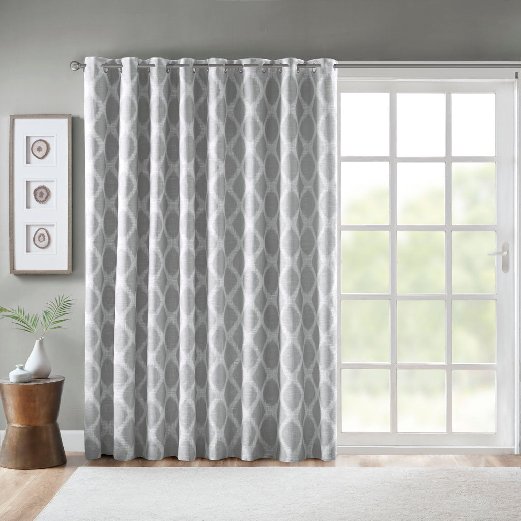 Printed Ikat Blackout Patio Curtain Only 1 Pc Panel Grey Polyester