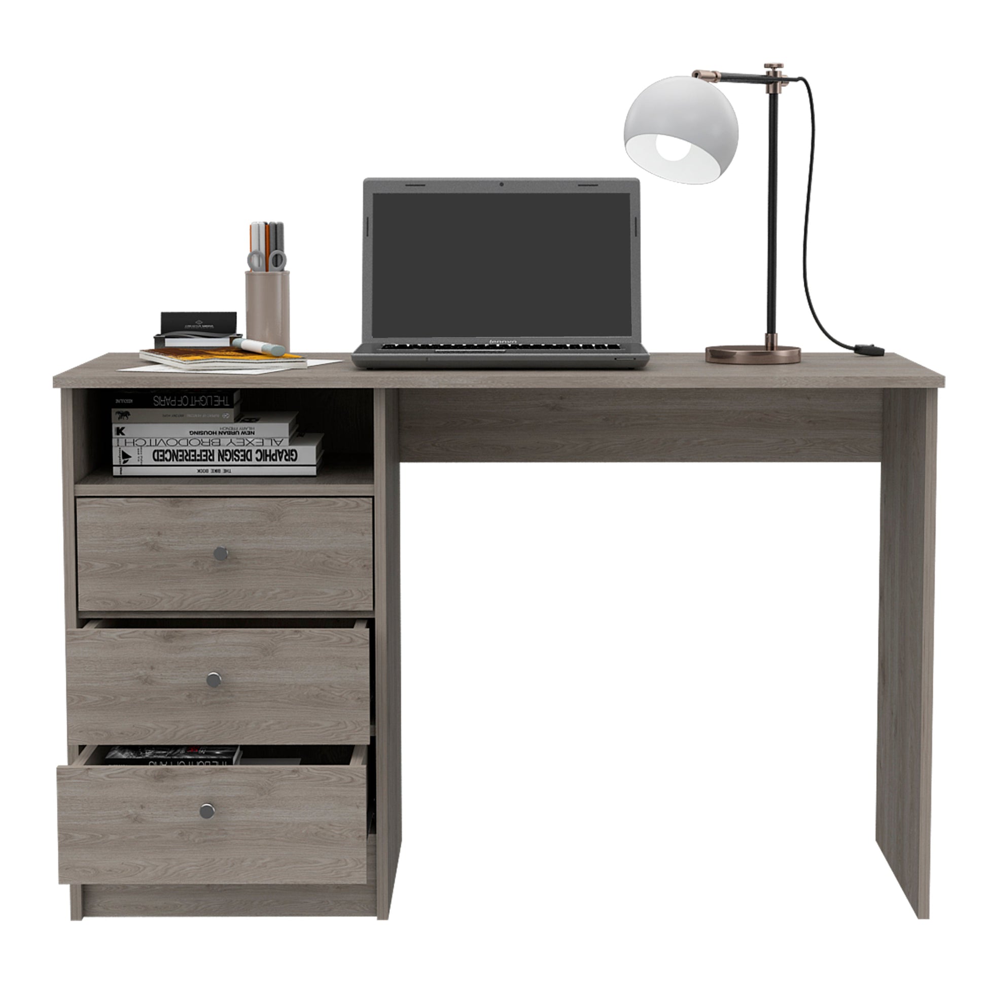 Providence 3 Drawer Writing Desk With Open Compartment Light Gray Gray Engineered Wood