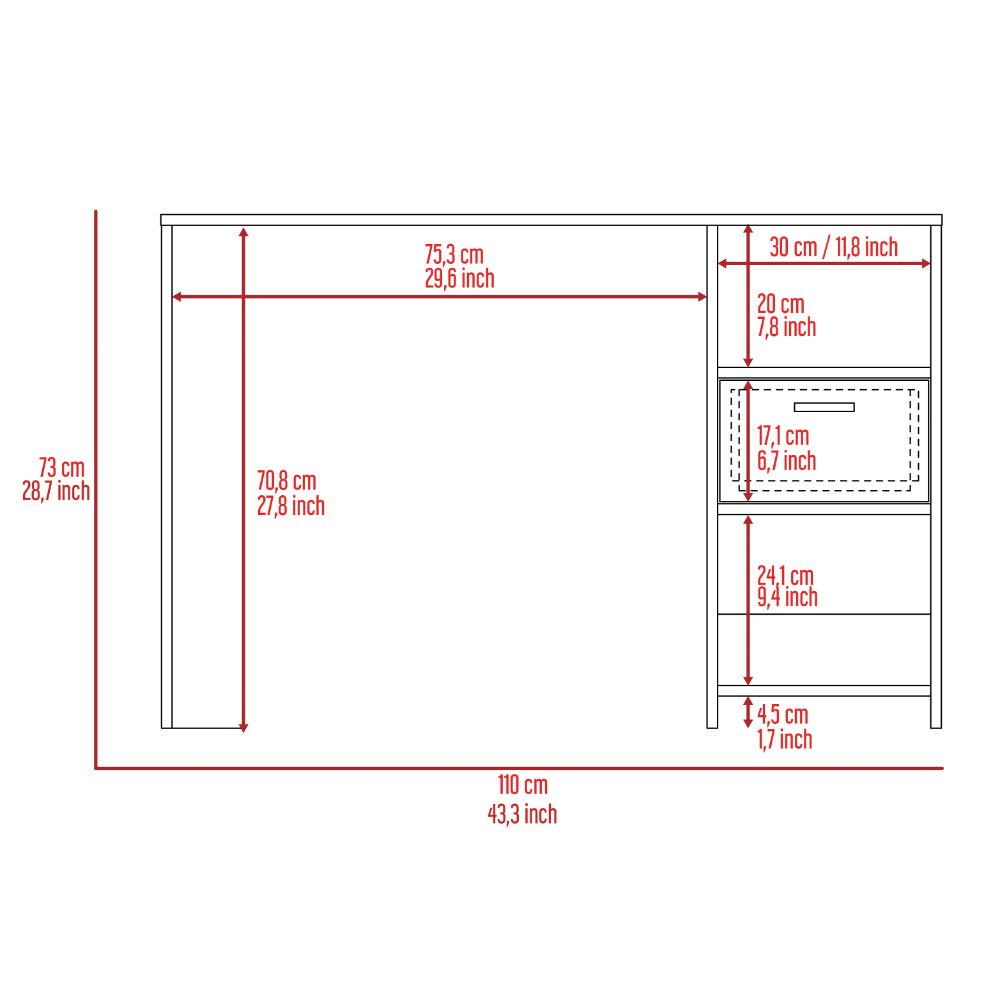 Light Gray 2 Shelf 1 Drawer Writing Desk Gray Engineered Wood