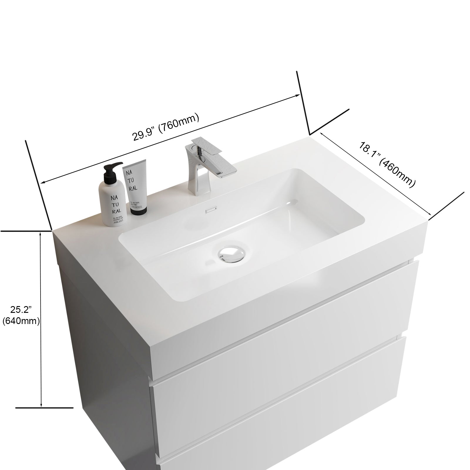 Alice 30" White Bathroom Vanity With Sink, Large Storage Wall Mounted Floating Bathroom Vanity For Modern Bathroom, One Piece White Sink Basin Without Drain And Faucet, Pre Assembled White Mdf