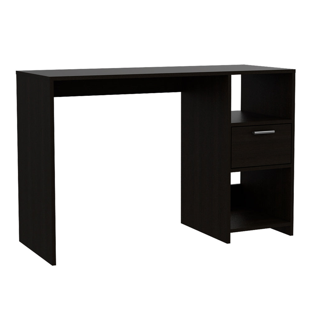 Black 2 Shelf 1 Drawer Writing Desk Black Engineered Wood