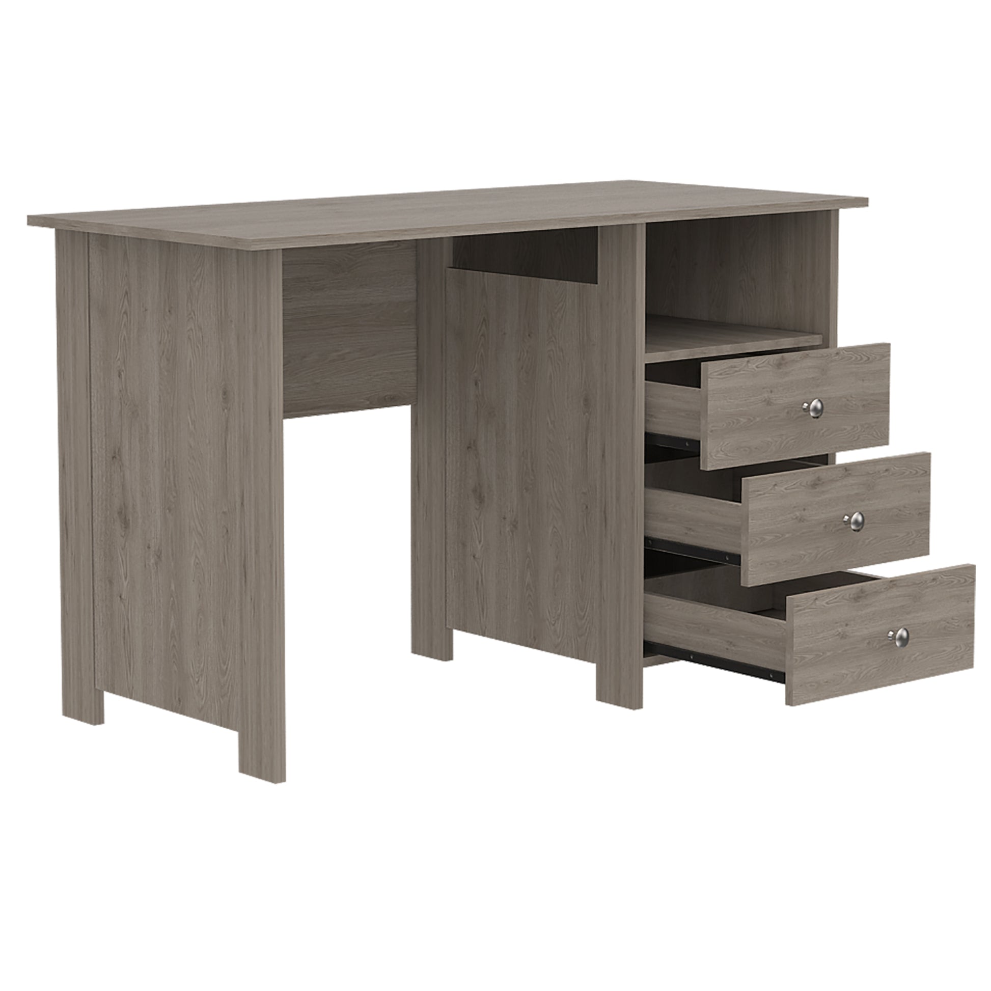 Edgewater 3 Drawer Writing Desk With Open Compartment Light Gray Gray Engineered Wood