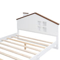 Full Size House Platform Bed With Led Lights And Storage, White Box Spring Not Required Full White Wood Bedroom Bed Frame Wood