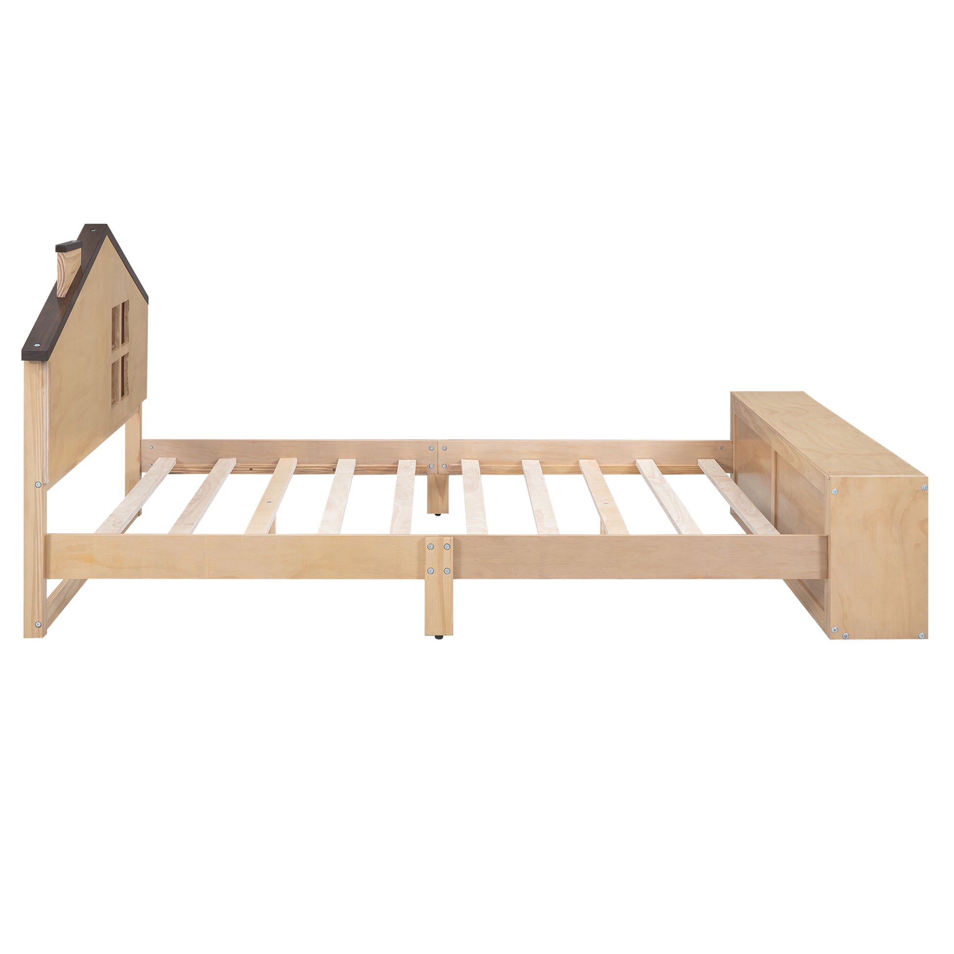 Full Size House Platform Bed With Led Lights And Storage, Wood Color Box Spring Not Required Full Natural Wood Wood Bedroom Bed Frame Wood