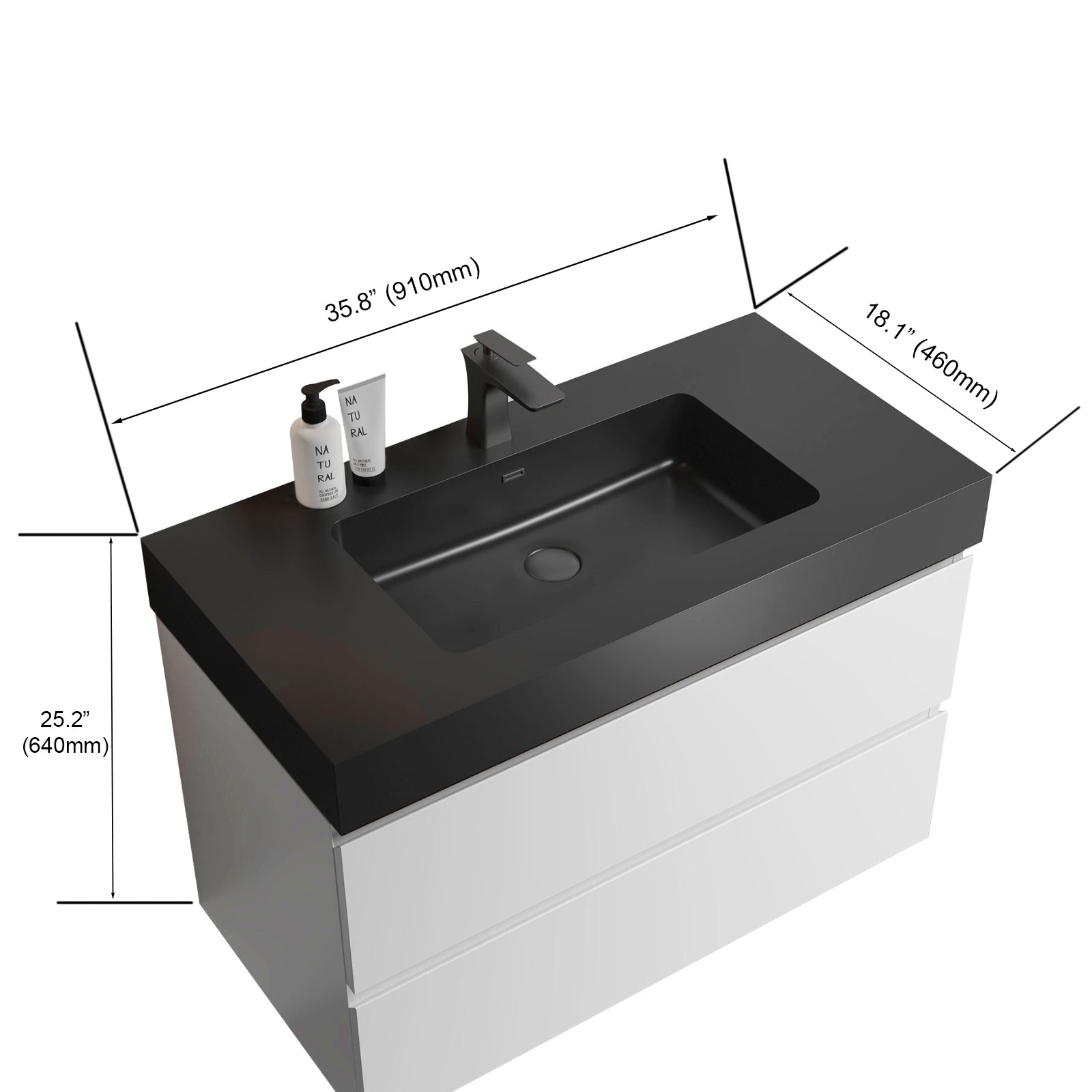 Alice 36" White Bathroom Vanity With Sink, Large Storage Wall Mounted Floating Bathroom Vanity For Modern Bathroom, One Piece Black Sink Basin Without Drain And Faucet, Pre Assembled White Black