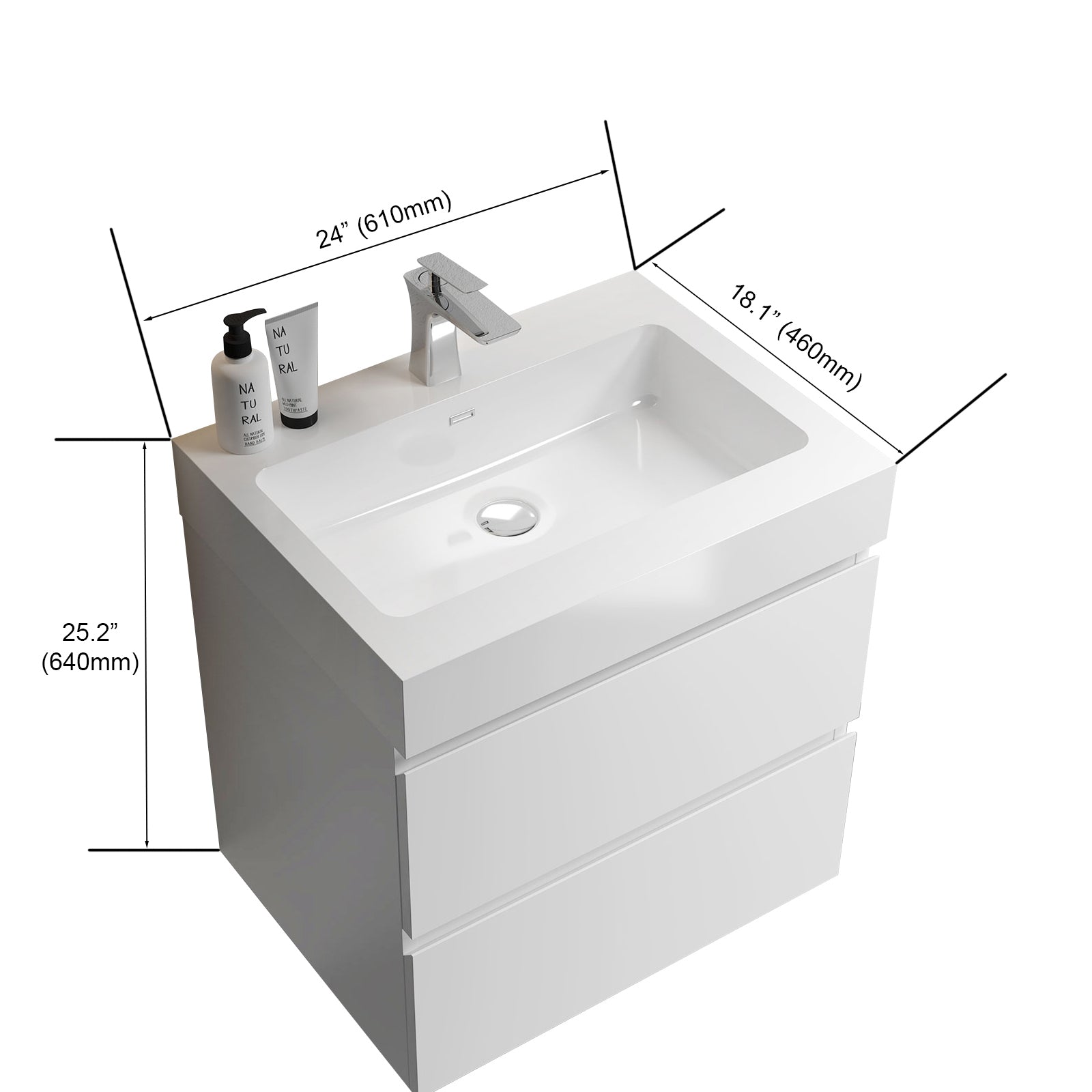 U005 Alice24 201 Alice 24" White Bathroom Vanity With Sink, Large Storage Wall Mounted Floating Bathroom Vanity For Modern Bathroom, One Piece Sink Basin Without Drain And Faucet, Pre Assembled White Mdf