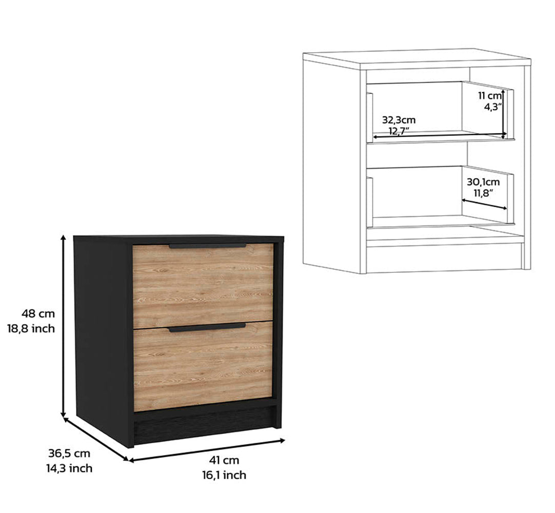 Centura 3 Piece Bedroom Set, Two Nightstands And Dresser, Black And Pine Brown Bedroom Engineered Wood