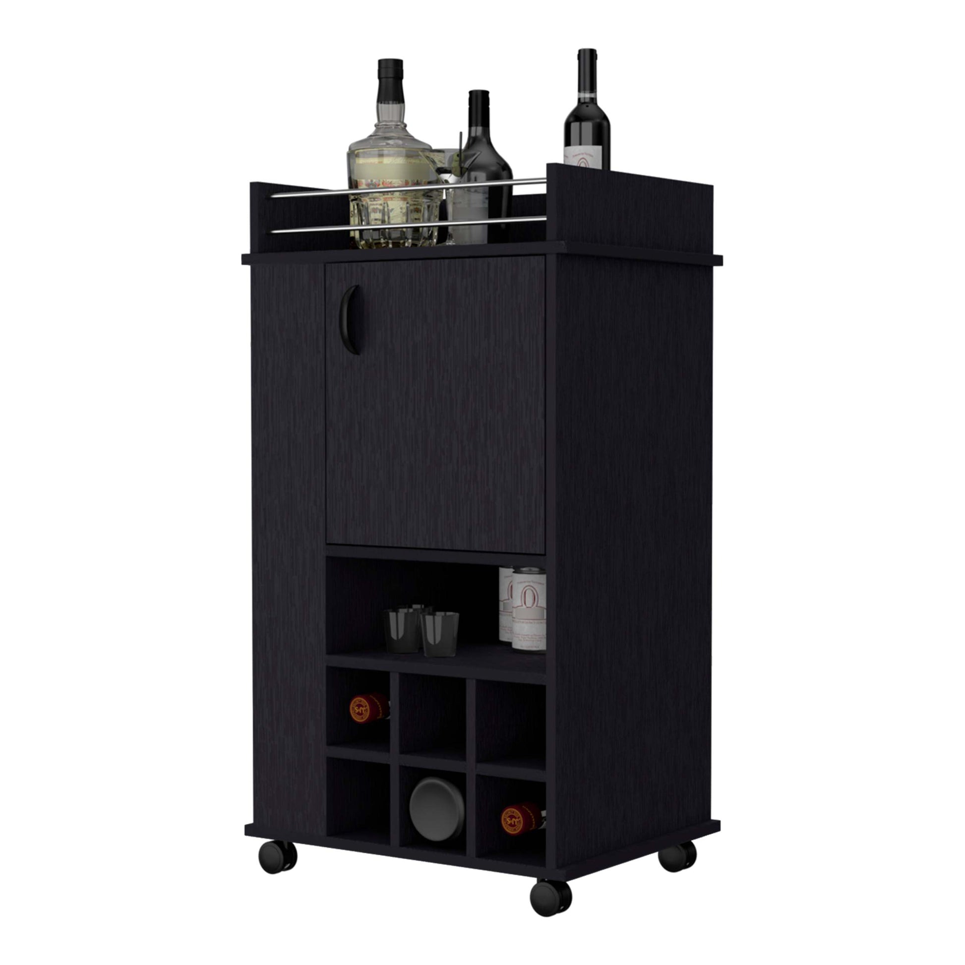 Allandale 1 Door Bar Cart With Wine Rack And Casters Black White Engineered Wood