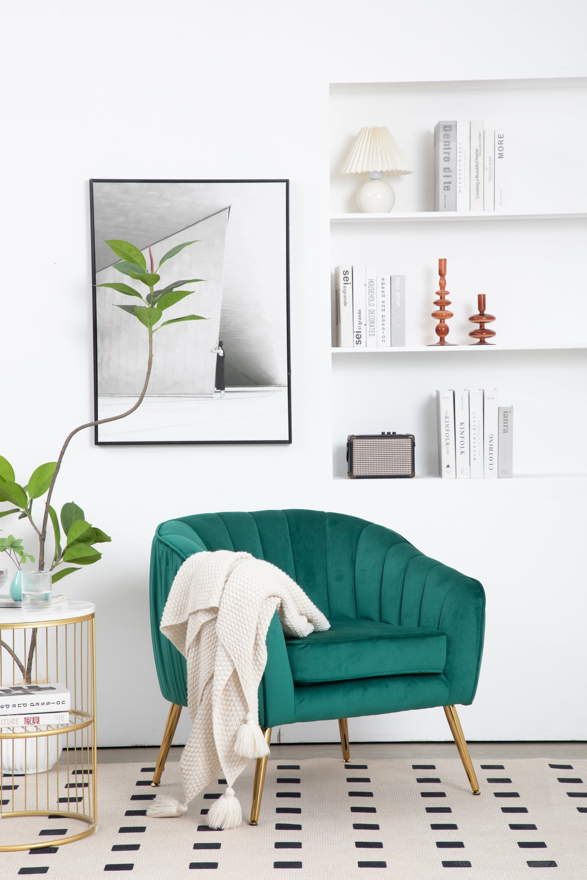 Velvet Accent Chair With Ottoman, Modern Tufted Barrel Chair Ottoman Set For Living Room Bedroom, Golden Finished, Christmas Green Green Foam Velvet