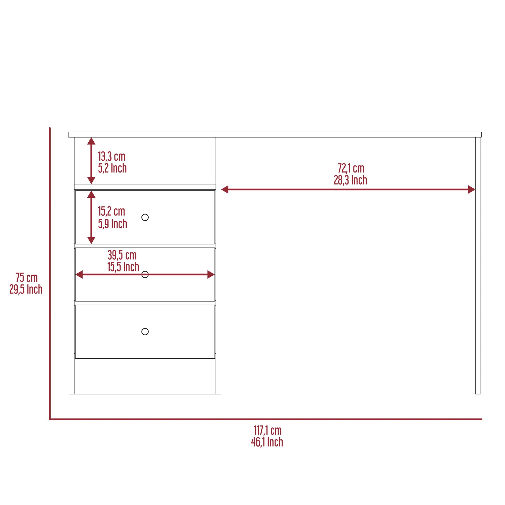 Providence 3 Drawer Writing Desk With Open Compartment Light Gray Gray Engineered Wood