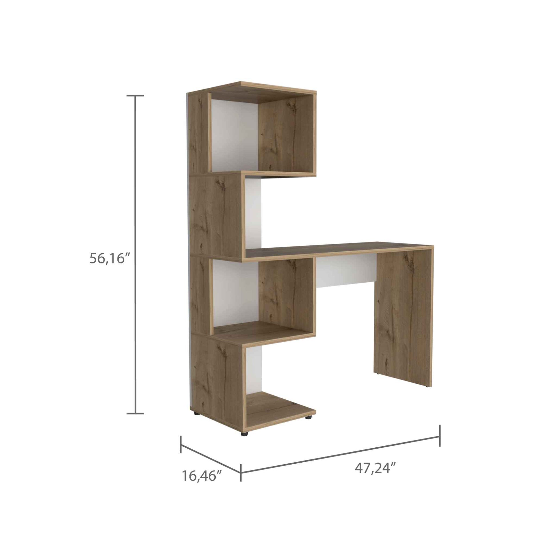 Light Oak And White Writing Desk With Geometric Bookcase Brown Engineered Wood