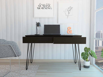 Black 2 Drawer Writing Desk With Hairpin Legs Black Engineered Wood