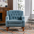 Blue Accent Chair, Living Room Chair, Footrest Chair Set With Vintage Brass Studs, Button Tufted Upholstered Armchair For Living Room, Comfy Reading Chair For Bedroom, Reception Room Blue Linen