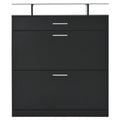 Slim Entryway Organizer With 2 Flip Drawers, Tempered Glass Top Shoe Storage Cabinet With Drawer, Free Standing Shoe Rack With Led Light For Hallway, Black Square 3 4 Drawers Black Primary Living Space Glass Shelves Modern Particle Board