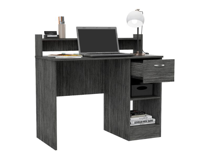 Portland 2 Shelf 1 Drawer Writing Desk Smokey Oak Smoke Grey Engineered Wood