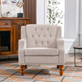 Beige Accent Chair, Living Room Chair, Footrest Chair Set With Vintage Brass Studs, Button Tufted Upholstered Armchair For Living Room, Comfy Reading Chair For Bedroom, Reception Room Beige Linen