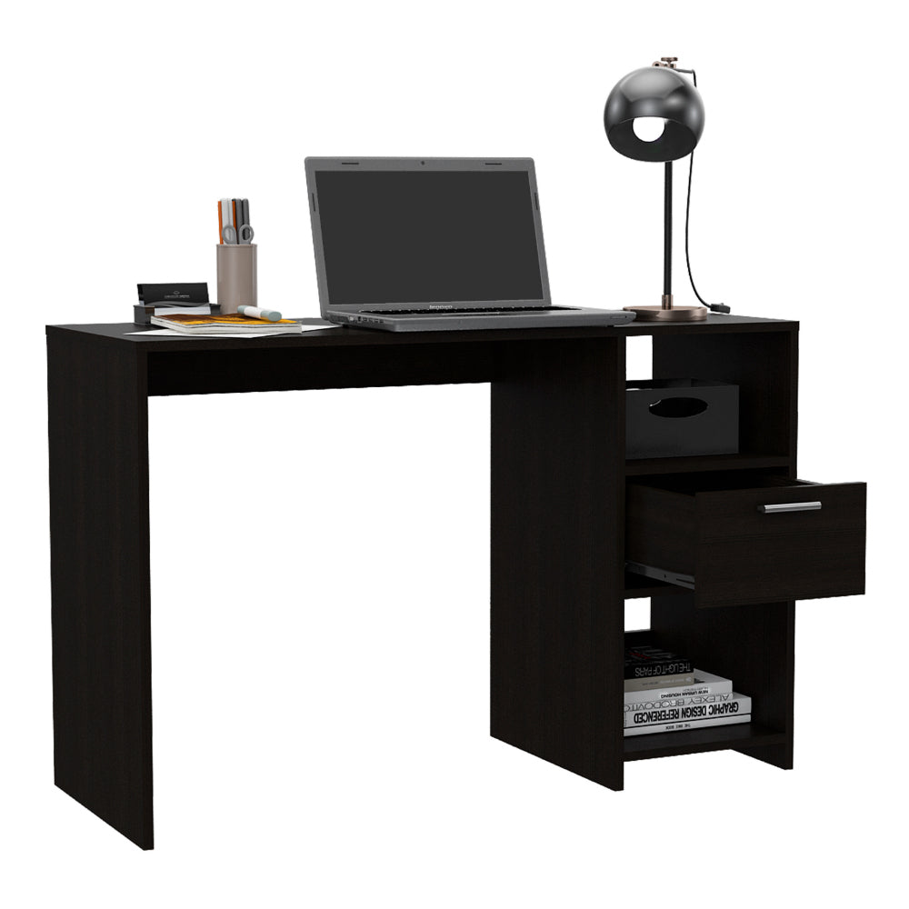 Black 2 Shelf 1 Drawer Writing Desk Black Engineered Wood