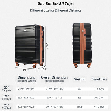 Luggage Sets 4 Piece, Expandable Abs Durable Suitcase With Travel Bag, Carry On Luggage Suitcase Set With 360 Spinner Wheels, Black And Brown Black Brown Abs