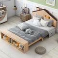 Full Size House Platform Bed With Led Lights And Storage, Wood Color Box Spring Not Required Full Natural Wood Wood Bedroom Bed Frame Wood