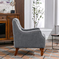 Grey Accent Chair, Living Room Chair, Footrest Chair Set With Vintage Brass Studs, Button Tufted Upholstered Armchair For Living Room, Comfy Reading Chair For Bedroom, Reception Room Grey Linen