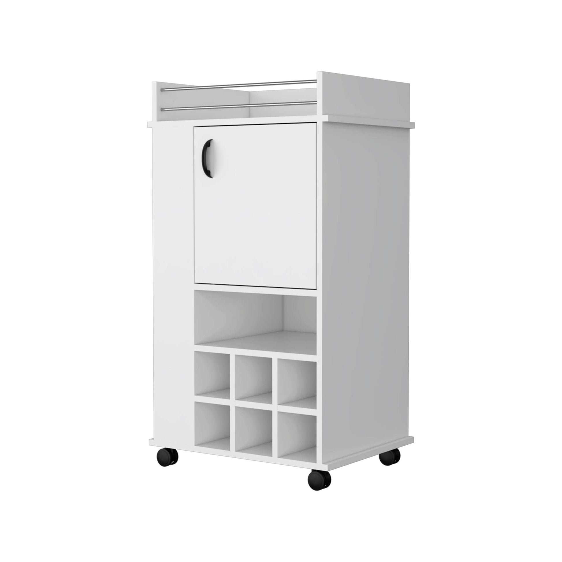 Allandale 1 Door Bar Cart With Wine Rack And Casters White White Engineered Wood