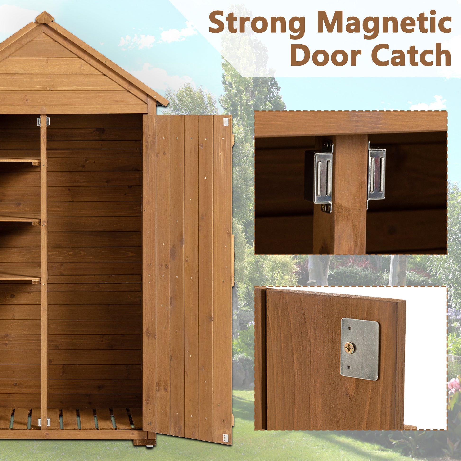 Outdoor Storage Cabinet, Garden Wood Tool Shed, Outside Wooden Shed Closet With Shelves And Latch For Yard 39.56"X 22.04"X 68.89" Yellow Brown Wood Stainless Steel