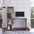 Light Oak And White Writing Desk With Geometric Bookcase Brown Engineered Wood