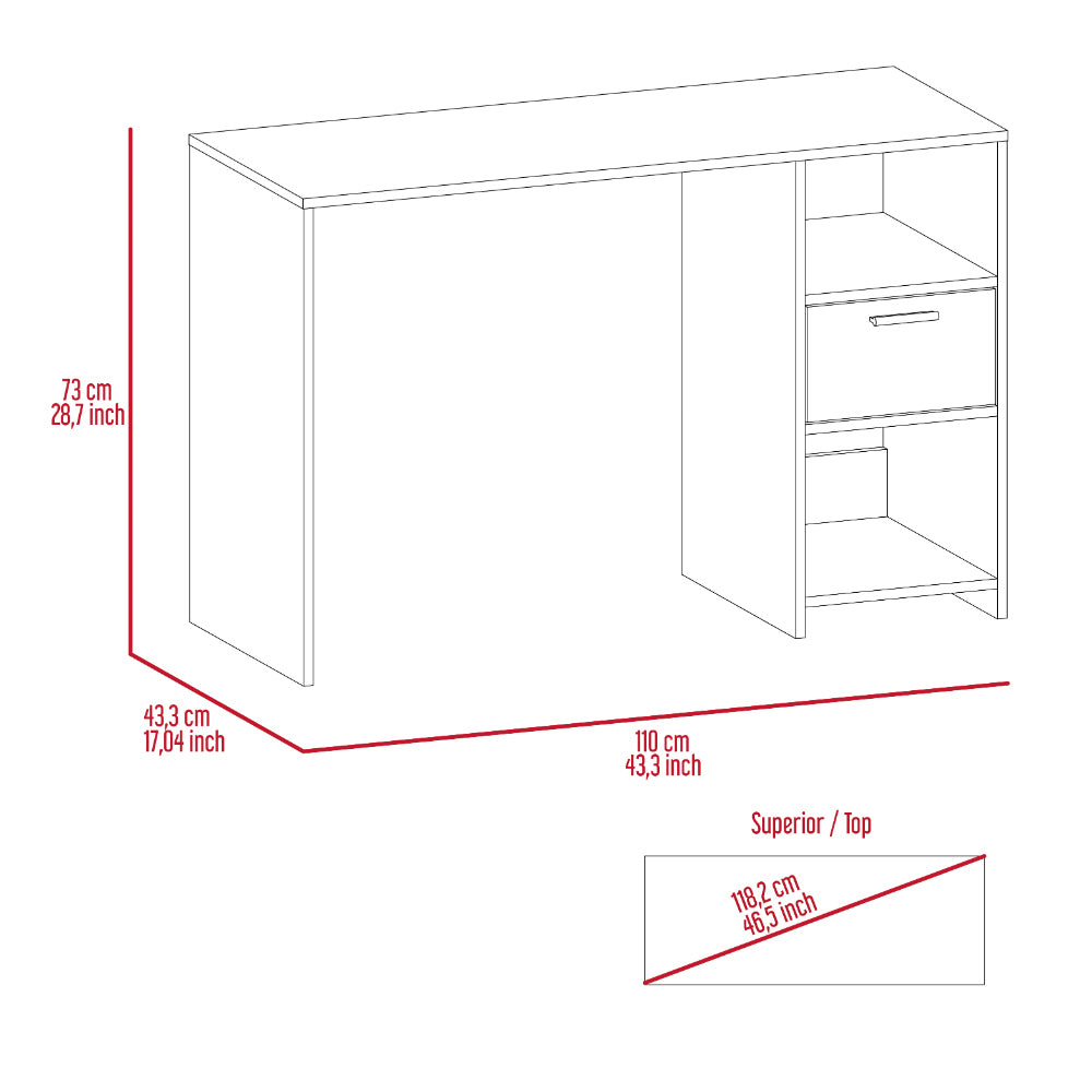 Light Gray 2 Shelf 1 Drawer Writing Desk Gray Engineered Wood