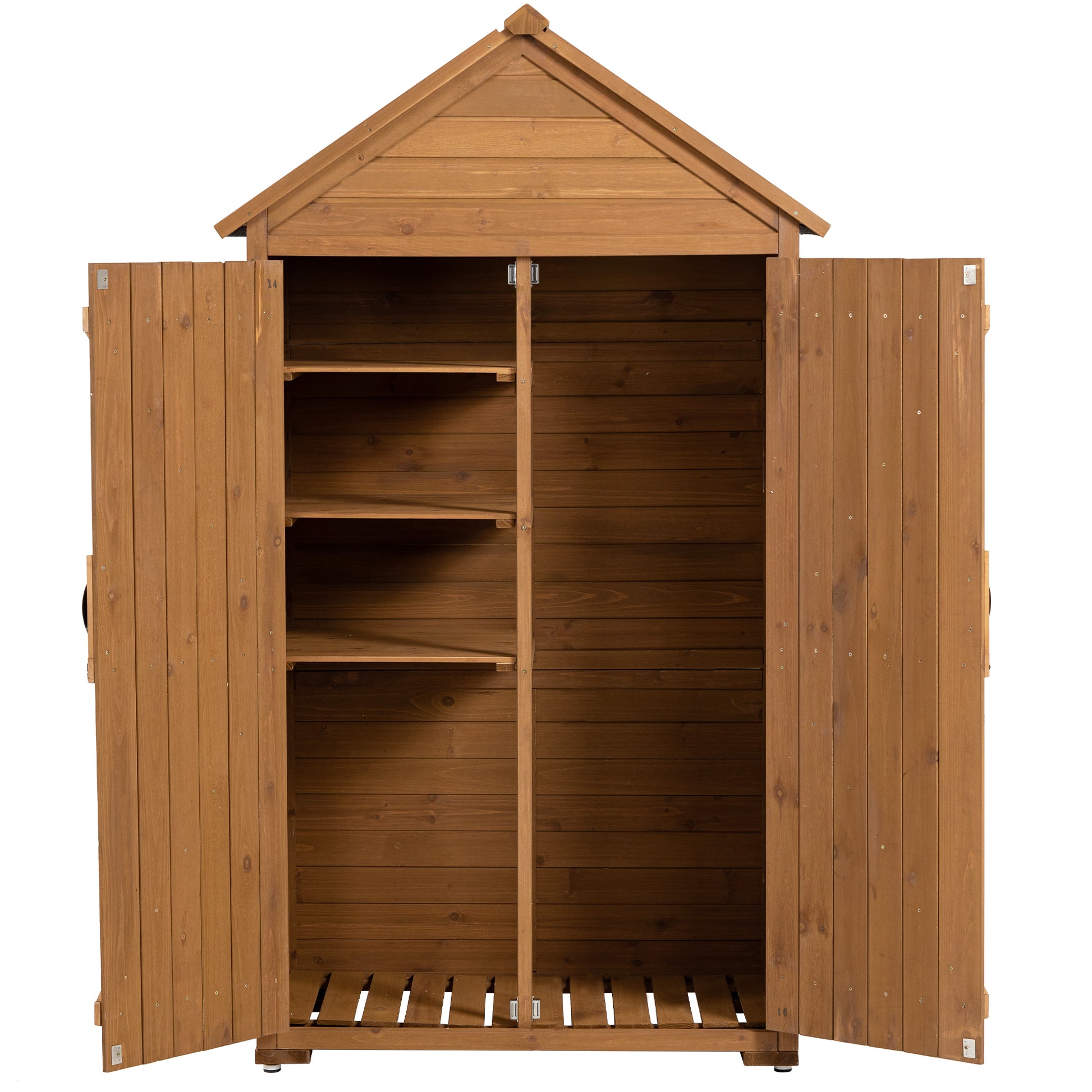 Outdoor Storage Cabinet, Garden Wood Tool Shed, Outside Wooden Shed Closet With Shelves And Latch For Yard 39.56"X 22.04"X 68.89" Yellow Brown Wood Stainless Steel