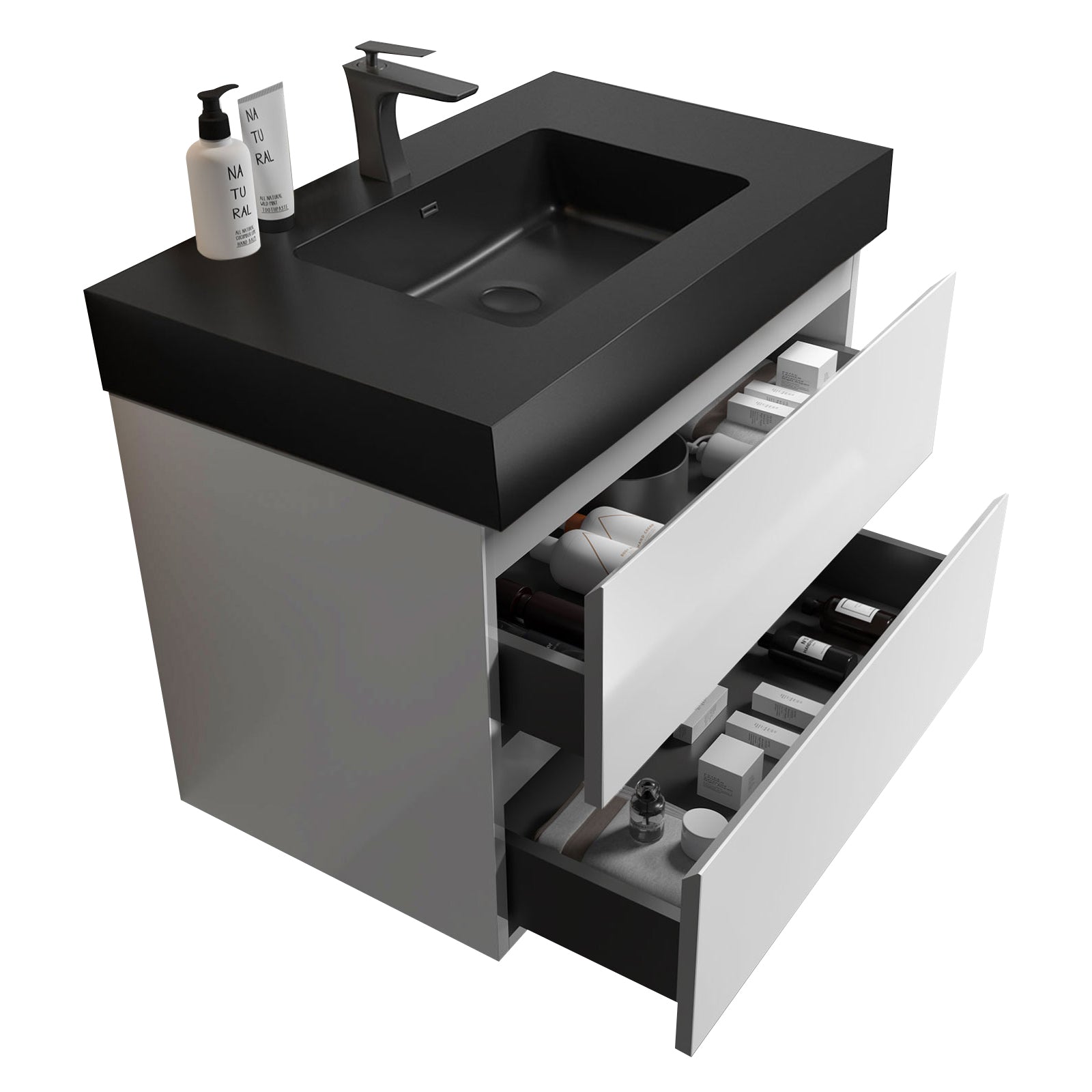 Alice 36" White Bathroom Vanity With Sink, Large Storage Wall Mounted Floating Bathroom Vanity For Modern Bathroom, One Piece Black Sink Basin Without Drain And Faucet, Pre Assembled White Black