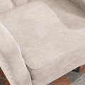Beige Accent Chair, Living Room Chair, Footrest Chair Set With Vintage Brass Studs, Button Tufted Upholstered Armchair For Living Room, Comfy Reading Chair For Bedroom, Reception Room Beige Linen