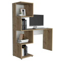 Light Oak And White Writing Desk With Geometric Bookcase Brown Engineered Wood