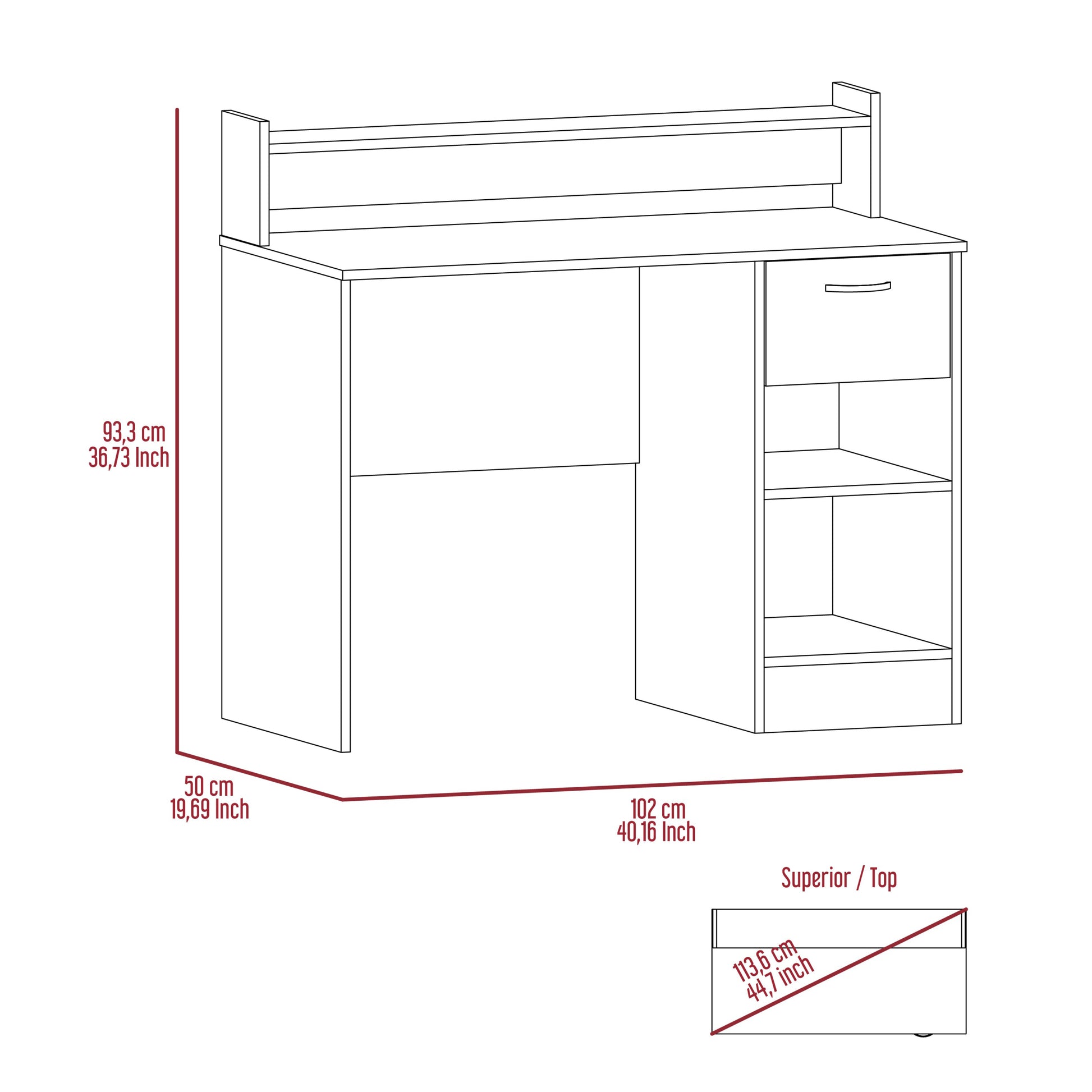 Portland 2 Shelf 1 Drawer Writing Desk Light Gray Gray Engineered Wood