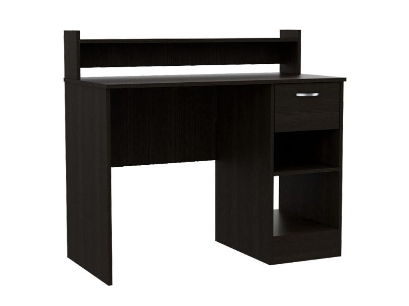 Portland 2 Shelf 1 Drawer Writing Desk Black Black Engineered Wood