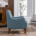 Blue Accent Chair, Living Room Chair, Footrest Chair Set With Vintage Brass Studs, Button Tufted Upholstered Armchair For Living Room, Comfy Reading Chair For Bedroom, Reception Room Blue Linen