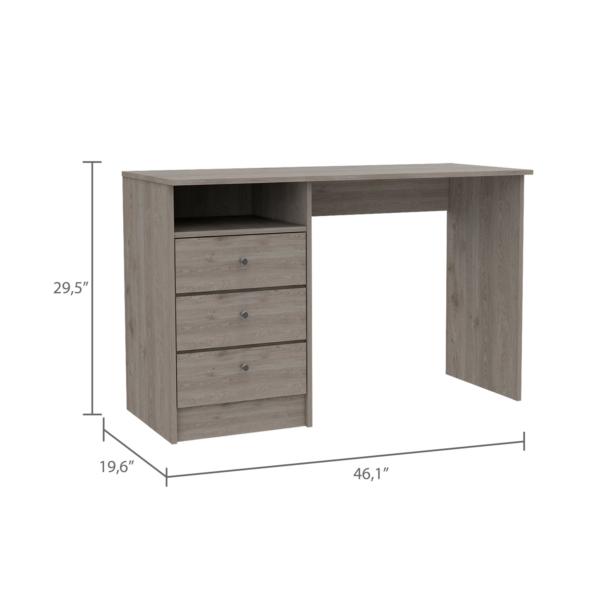 Providence 3 Drawer Writing Desk With Open Compartment Light Gray Gray Engineered Wood