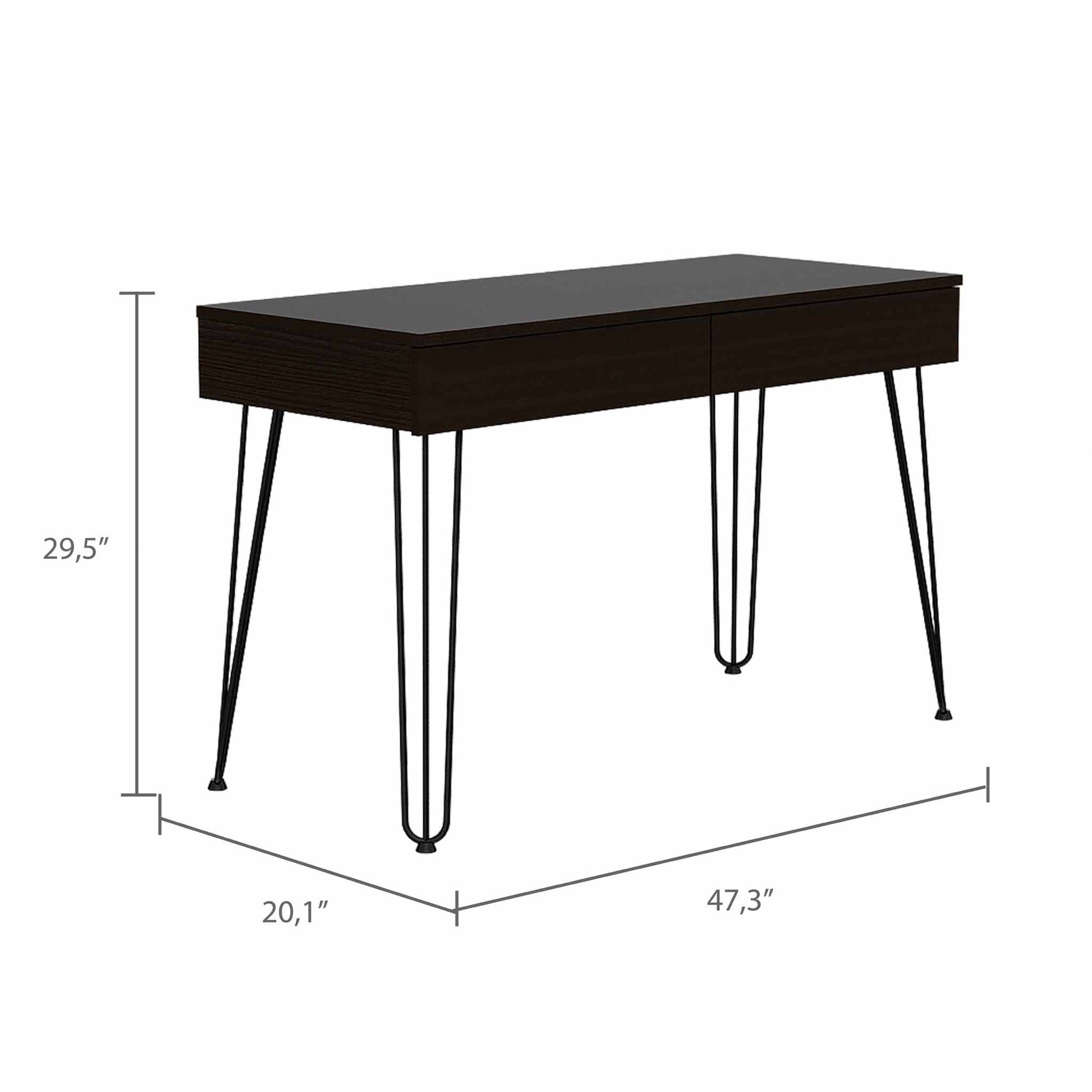 Black 2 Drawer Writing Desk With Hairpin Legs Black Engineered Wood