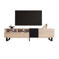 Modern Tv Stand For 80'' Tv With Double Storage Space, Media Console Table, Entertainment Center With Drop Down Door For Living Room, Bedroom, Home Theatre Natural Wood 70 79 Inches Mdf