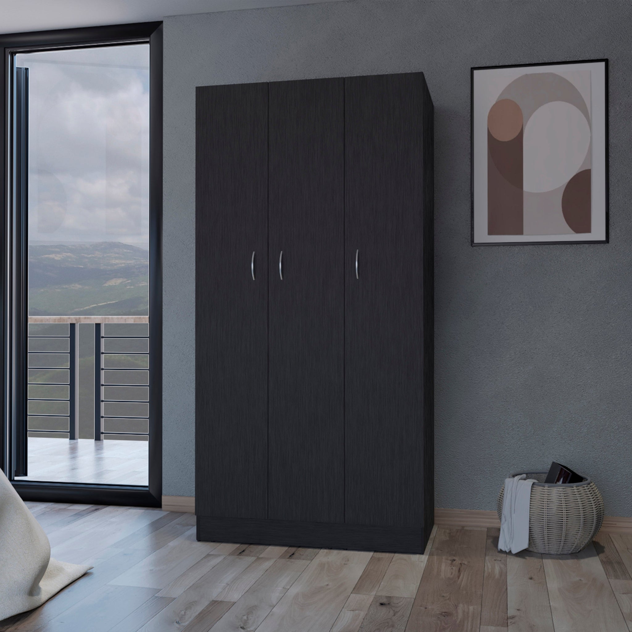 Augusta 3 Door Wardrobe With Hanging Rod Black Black Engineered Wood